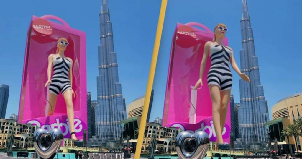 Divulgação do filme da Barbie utilizando Fake OOH ao lado do Burj Khalifa